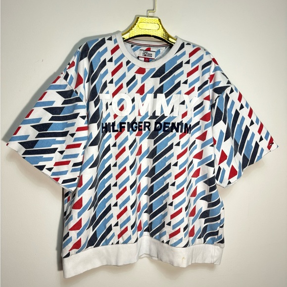 Tommy Hilfiger Denim Stretch Geometric-Print Logo Print Sweatshirt Heavy Thick - Picture 5 of 8